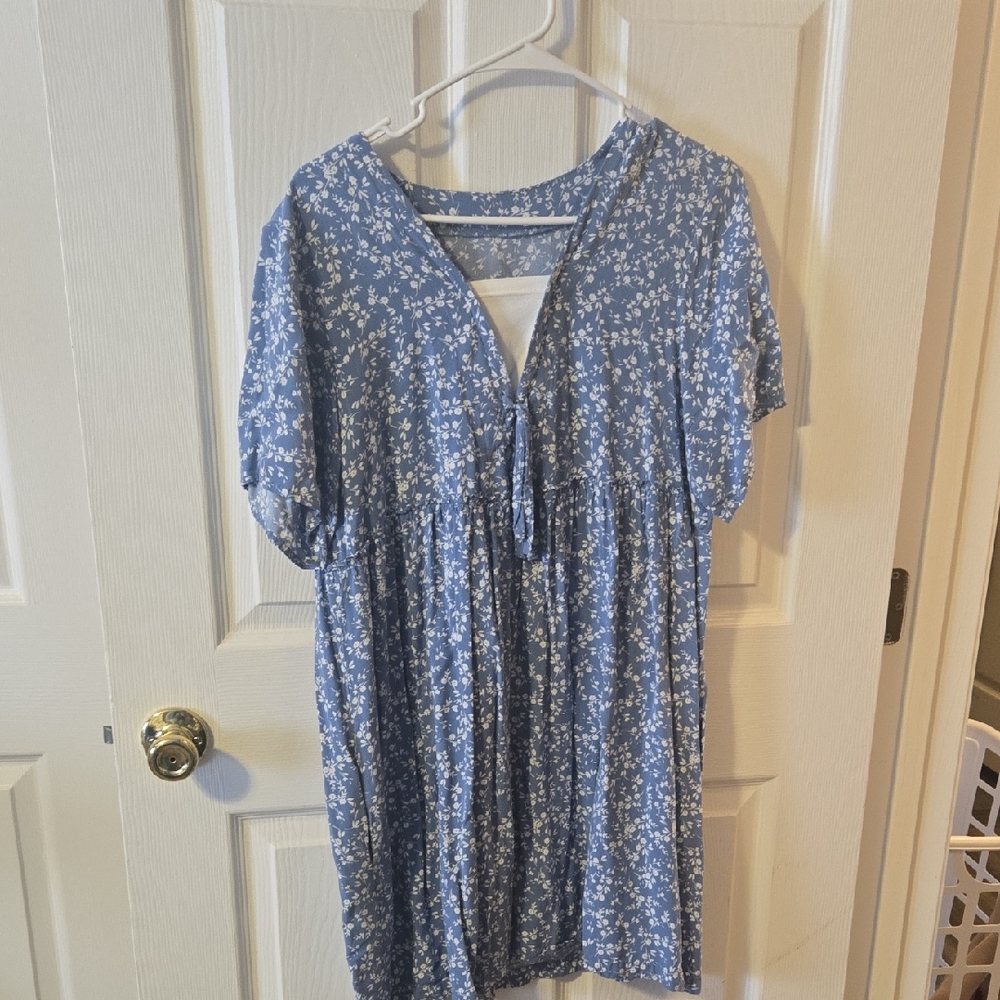 Faded Glory Blue Floral Mini Dress